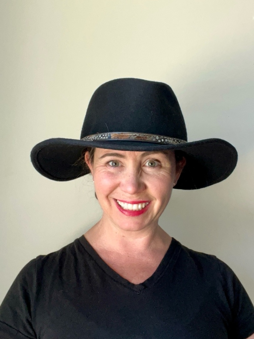 Black Wide-Brim Wool Fedora Hat with Decorative Band
